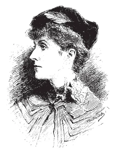 Une Femme Avec Chapeau Sur Tête Dessin Ligne Vintage Illustration — Image vectorielle