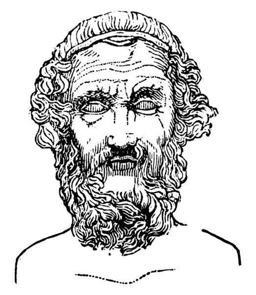 Homer, he was an ancient Greek poet who wrote the Iliad and the Odyssey, vintage line drawing or engraving illustration