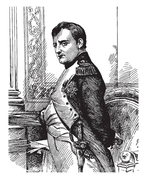 Napoleon, 1769-1821, he was a French military and political leader, emperor of the French and king of Italy, vintage line drawing or engraving illustration