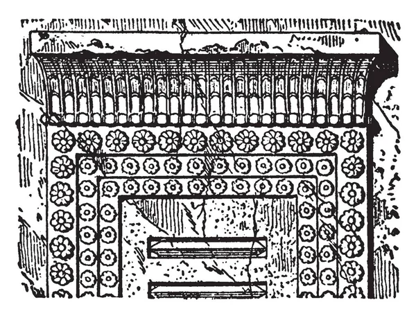 Persian Architecture Architrave Cornice Persian Tomb Vintage Line Drawing Engraving — Stock Vector