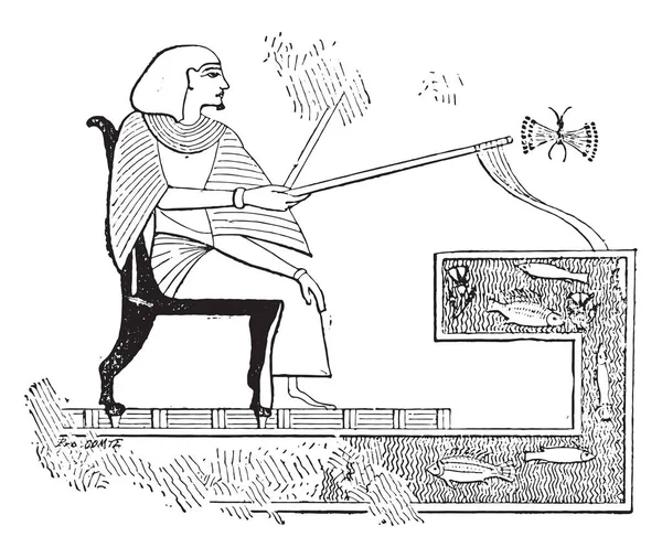 Египетская Рыбалка Линии Саду Винтажные Гравированные Иллюстрации — стоковый вектор