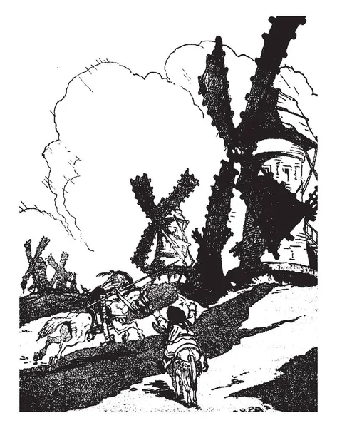 Don Quichotte Cette Scène Montre Deux Hommes Montant Cheval Allant — Image vectorielle