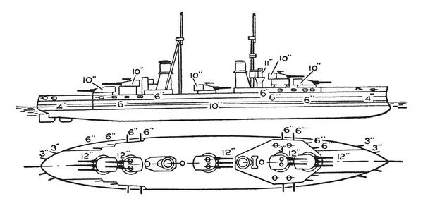 Caio Duilio Battleship Italian Navy Which Used World War Vintage — Stock Vector