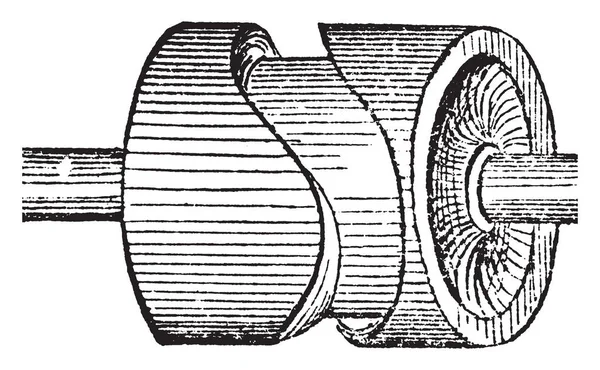 Ілюстрація Відображає Функцію Колеса Cam Малювання Вінтажної Лінії Або Гравірування — стоковий вектор