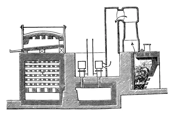 Calefacción Siemens Sección Gasificador Horno Ilustración Grabada Vintage Enciclopedia Industrial — Archivo Imágenes Vectoriales