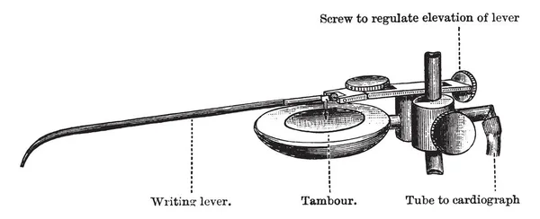 Top Part Cardiograph Showing Writing Lever Tambour Tube Cardiograph Vintage — Stock Vector