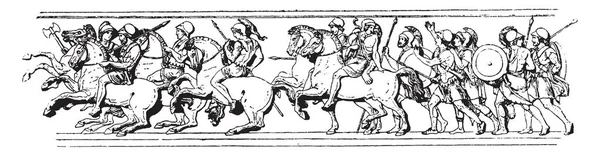 Барельеф Является Частью Триумфального Входа Александра Рисунок Винтажной Линии Гравировка — стоковый вектор