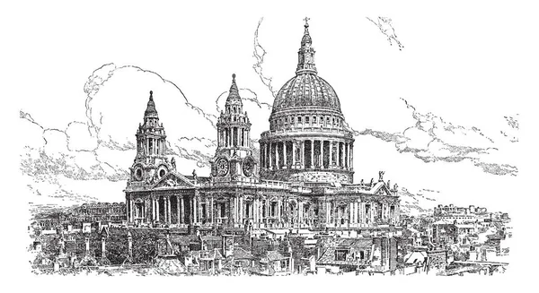 Paul Cathedral Anglican Cathedral Located London Vintage Line Drawing Engraving — Stock Vector