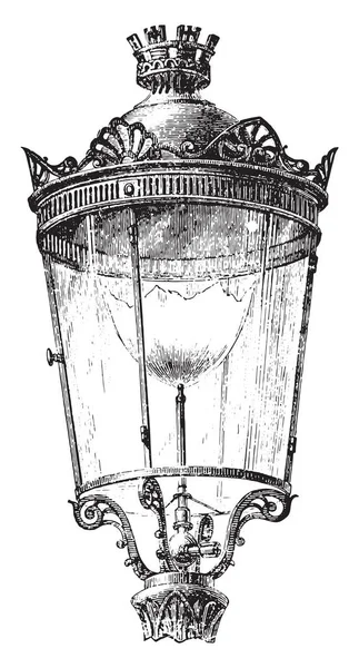 灯笼与密集的气体喷嘴照明的街道巴黎在 1878年 老式雕刻插图 工业百科全书 1875 — 图库矢量图片