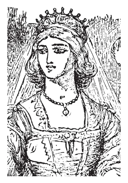 丝狄蒙娜 这张图片显示皇后与冠在头 复古线图画或雕刻例证 — 图库矢量图片