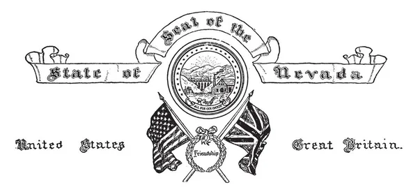 Nevada Magyarország Címere Pecsét Van Két Lobogó Zászlók Egyesült Államok — Stock Vector