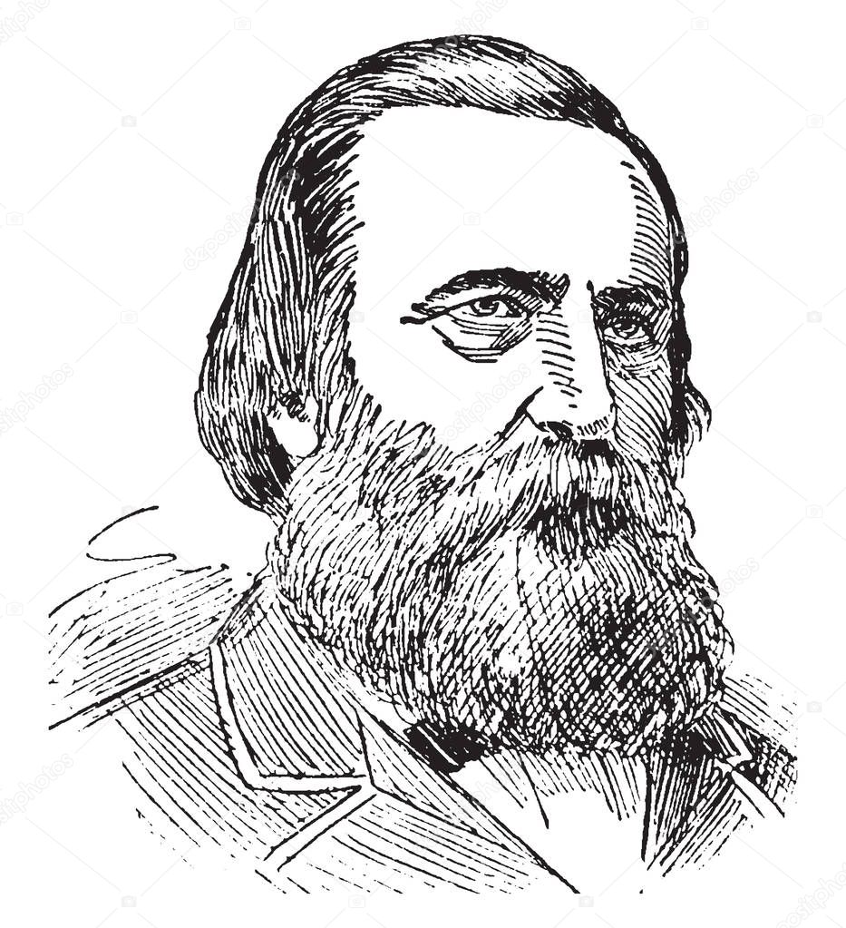 General James Longstreet, 1821-1904, he was one of the foremost confederate generals of the American civil war, vintage line drawing or engraving illustration