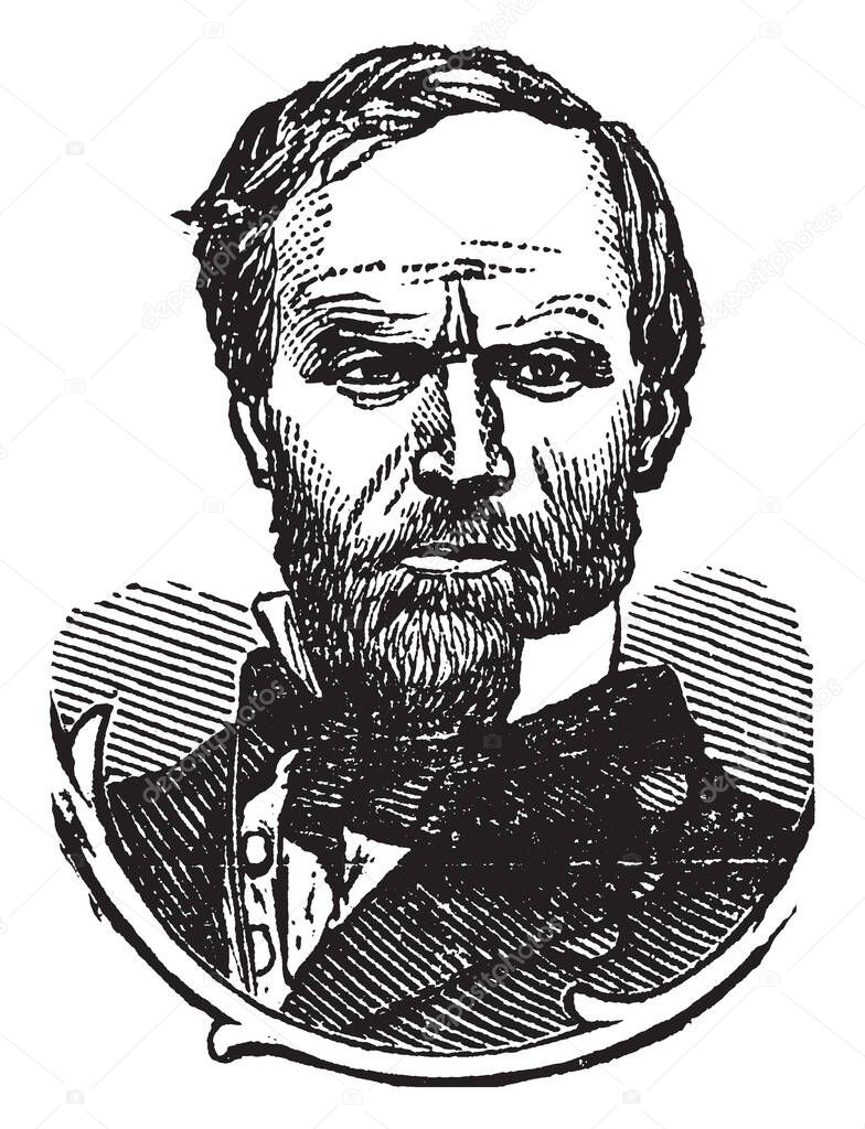 General William Tecumseh Sherman, 1820-1891, he was an American soldier, businessman, author and a general in the union army during the American civil war, vintage line drawing or engraving illustration