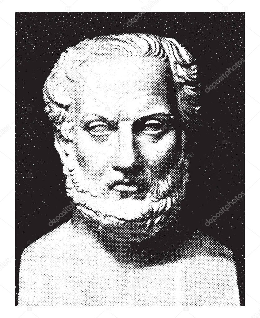 Thucydides, he was an Athenian historian and general, vintage line drawing or engraving illustration