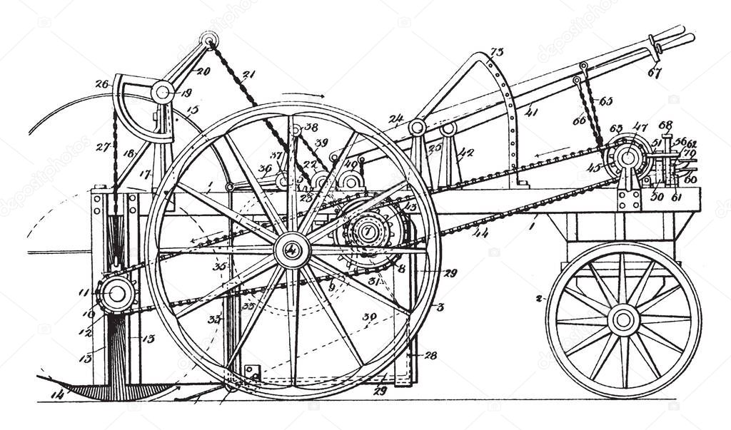 Early Style Street Sweeper is a truck specially designed to pick up smaller quantities of waste and haul it to landfills and other recycling or treatment facilities, vintage line drawing or engraving illustration.