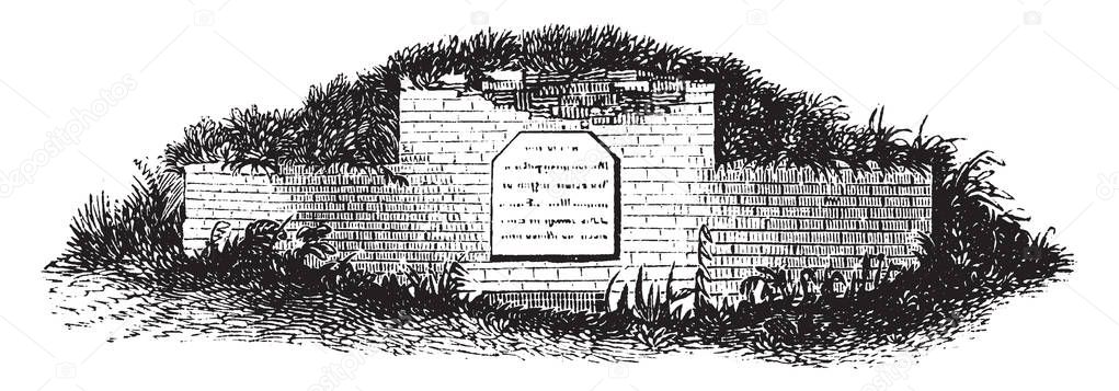 Tomb of Samuel Huntington, a jurist, statesman, and Patriot ,vintage line drawing or engraving illustration.