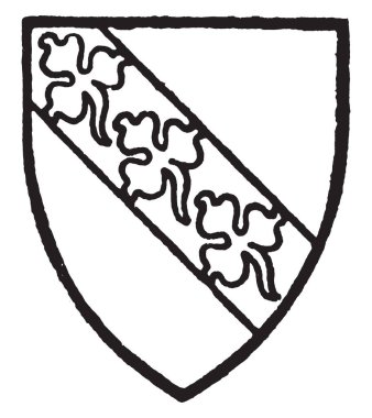 Hervey Gules bend gümüş üç trefoils vert onun üzerine, vintage çizgi çizme veya oyma illüstrasyon taşıyordu..