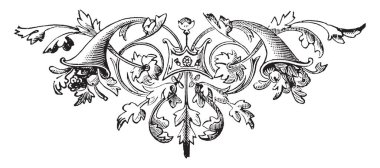 Çiçek altbilgi bir üzüm ve tasarım, vintage çizgi çizme veya oyma yaprakları.