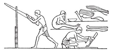 Mısır marangozlar, vintage illüstrasyon kazınmış.