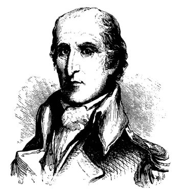 Andrew Pickens, 1739-1817, o bir askeri lider temsilcisi Güney Carolina, vintage çizgi çizme veya oyma illüstrasyon Amerikan Devrimi ve Amerika Birleşik Devletleri evinde yapıldı.