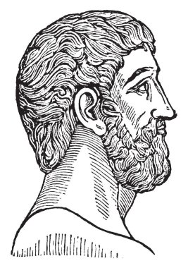 Plato, he was a philosopher in classical Greece and the founder of the academy in Athens, vintage line drawing or engraving illustration clipart