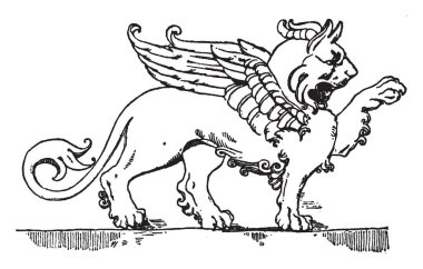 Görüntüyü bulunan Roma Chimaera çoğunlukla Vatikan, vintage çizgi çizme veya oyma illüstrasyon olarak bilinen büyük aslan.