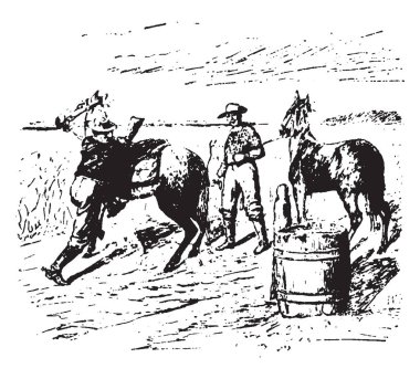 Pony Express bir posta hizmeti iletileri, Gazeteler ve posta, vintage çizgi çizme veya oyma illüstrasyon teslim oldu.