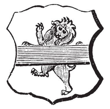 Aslan Debruised vardır üzerine yerleştirilen sıradan bir debruised, vintage çizgi çizme veya oyma resimde olduğu söylenir.