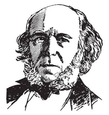 Herbert Spencer, 1820-1903, o bir İngiliz filozof, biyolog, antropolog, sosyolog ve tanınmış klasik liberal politik kuramcı Victoria dönemi, vintage çizgi çizme veya oyma illüstrasyon yapıldı.
