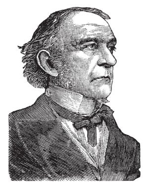 Geçmişi verme neredeyse yarım yüzyıl, vintage çizgi çizme veya oyma illüstrasyon için William Gladstone destekli.