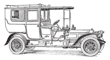 Altı silindir Rolls Royce Pullman limuzin, 40-50 beygir gücü bir açık sürücü bölme, vintage çizgi çizme veya oyma illüstrasyon ile işletilen.