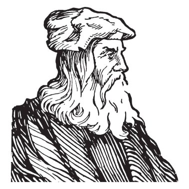 Leonardo Da Vinci, 1452-1519, o bir ressam, heykel ve mucit Yüksek Rönesans, vintage çizgi çizme veya oyma illüstrasyon sırasında yapıldı.