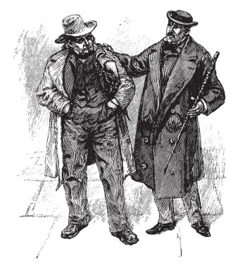 İki adam ile her diğer, vintage çizgi çizme için konuşmak veya illüstrasyon oyma şapkalar