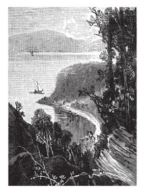 Wolfe'un Cove Quebec, vintage çizgi çizme veya oyma illüstrasyon.