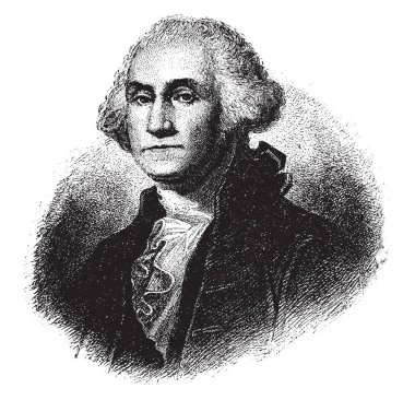 George Washington, 1732-1799, o bir devlet adamı, asker, ilk 1797 için 1789 Amerika Birleşik Devletleri ve orduya, vintage çizgi çizme veya oyma illüstrasyon başkomutanı oldu