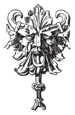 Çekti grotesk maskesi Pforzheim bir kabirde bir sütunda bir kaide üzerinde Hans von Trarbach, vintage çizgi çizme veya oyma illüstrasyon tarafından tasarlanmıştır.