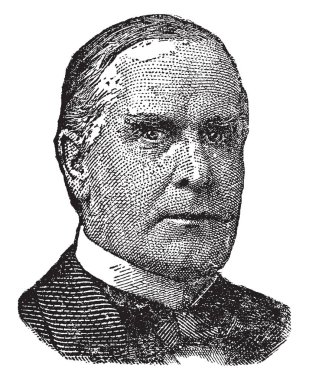 William McKinley, 1843-1901, he was the 25th president of the United States from 1897 to 1901, vintage line drawing or engraving illustration clipart