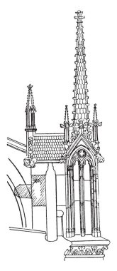 Pinnacle, Notre Dame, Paris, Fransız gotik, vintage çizgi çizme veya oyma illüstrasyon desteklemek.