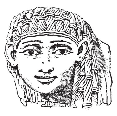 Fildişi oymacılığı, kadın yüksek kabartma, Ninova koleksiyonu baş, keskin kesme aletleri, vintage çizim kullanarak veya illüstrasyon oyma.