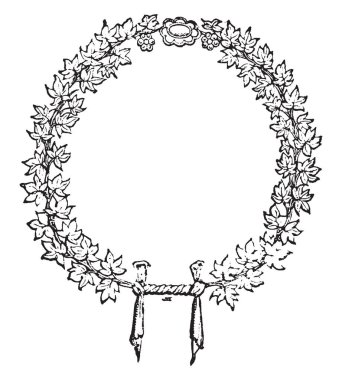 Çelenk yaprakları bir grup, bir dairesel desen, çizim için vintage veya oyma illüstrasyon.