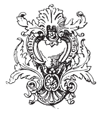 Unsymmetrical ve güzel düzenlemeler, vintage çizgi çizme veya oyma illüstrasyon Rokoko kayış çalışma çerçeve yapıldı.
