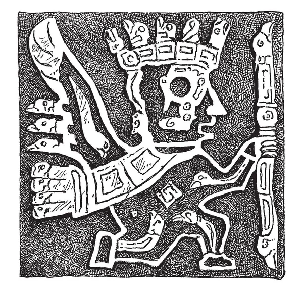 Bas Relief São Mostrar Tiahuanacu Existiu Desenho Linha Vintage Gravura — Vetor de Stock