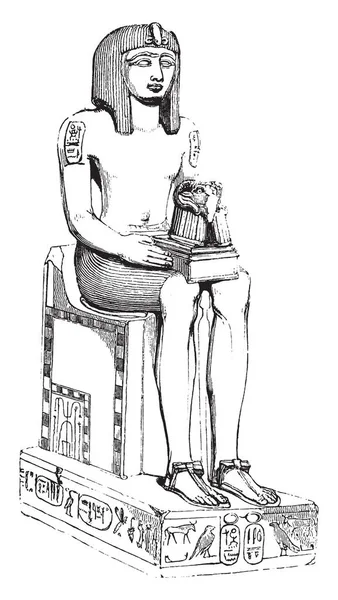 Estatua Egipcia Basalto Negro Museo Británico Dibujo Línea Vintage Ilustración — Vector de stock