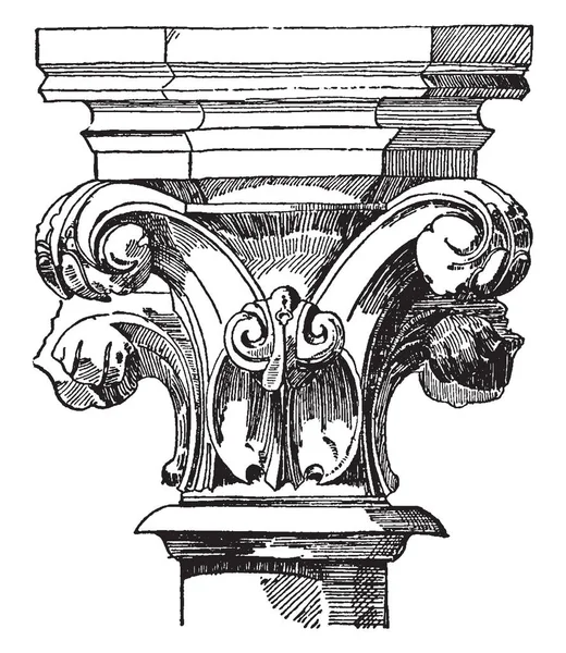 Capital Pista Arco Titus Jónico Volutes Dibujo Línea Vintage Ilustración — Archivo Imágenes Vectoriales