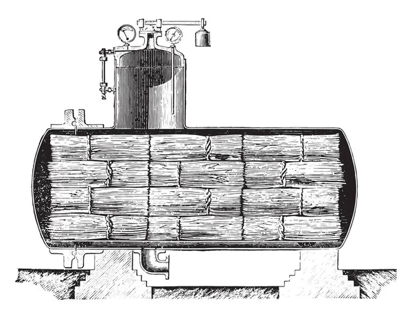 Séchoir Pour Système Parsy Lin Retté Illustration Gravée Vintage Encyclopédie — Image vectorielle