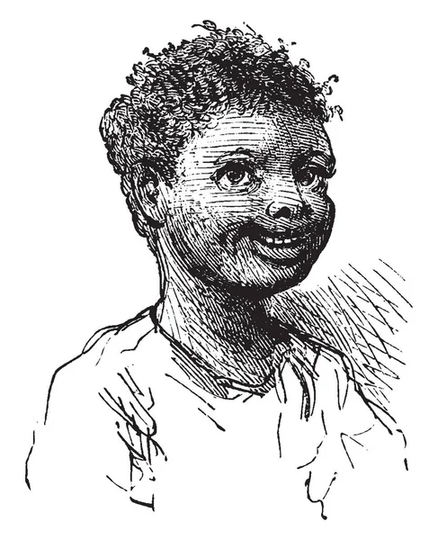 Boy Smiling Portrait Picture Vintage Line Drawing Engraving Illustration — Stock Vector