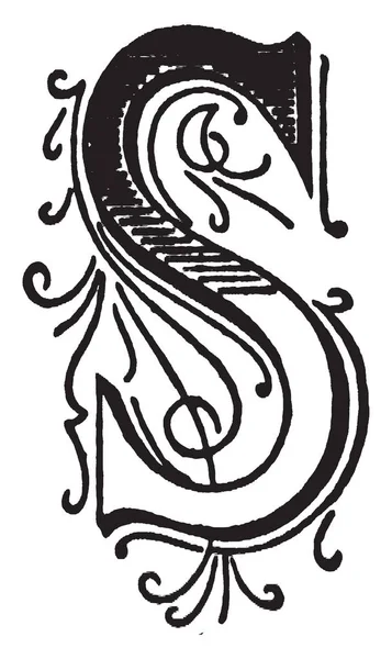 Uma Letra Ornamental Decorativa Desenho Linha Vintage Gravura Ilustração — Vetor de Stock
