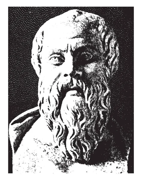 ソクラテスは 紀元前 469 399年 彼は古典的なギリシャの哲学者 西洋哲学 ビンテージの線描画や彫刻イラストの創設者の つとして有名です — ストックベクタ