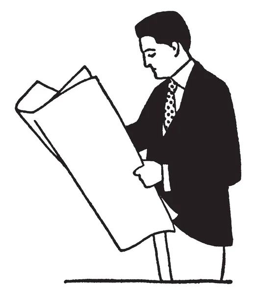 Man Reading Giornale Piedi Adulto Rivista Notizie Periodici Stampa Lettura — Vettoriale Stock