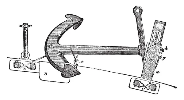 Bower Anchor Який Оснащений Довгим Язком Одному Кінці Вінтажним Малюнком — стоковий вектор